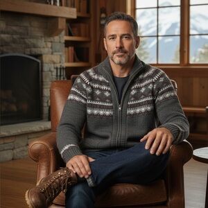 Vintage Far West Fair Isle Wool Blend Cardigan Gray Size L